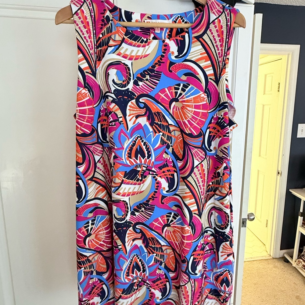 Jude Connally Pink and Blue Abstract Midi Dress